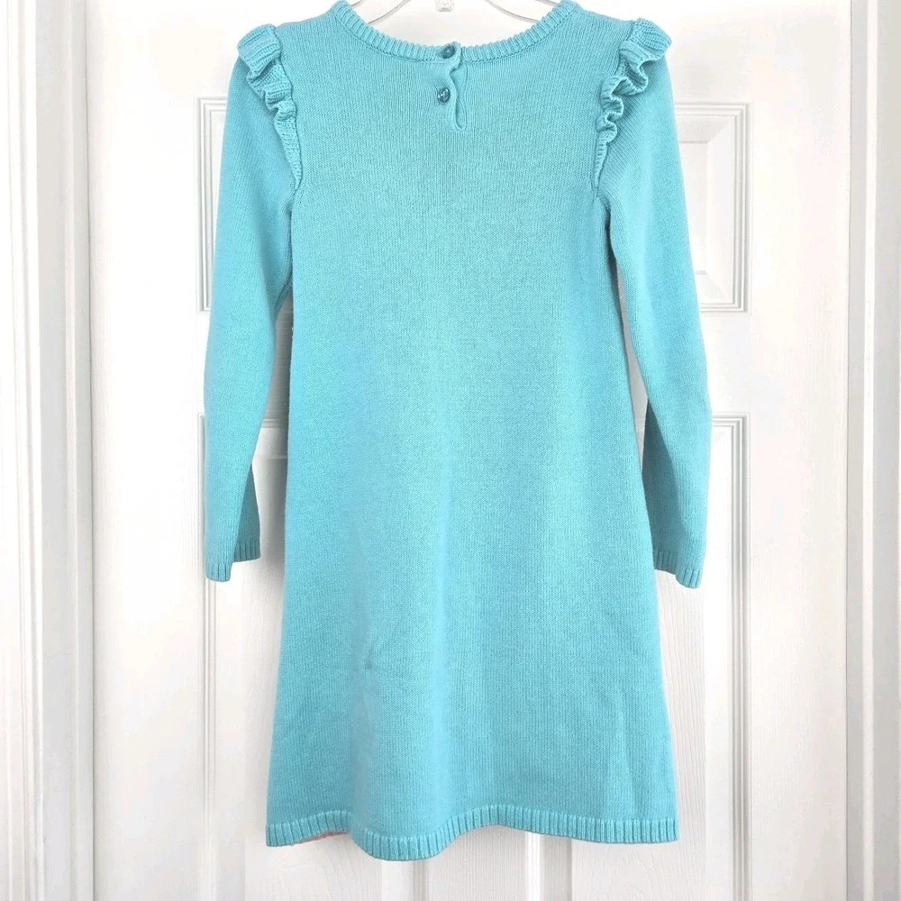 Gymboree Girls Dinosaur Long Sleeve Rainbow Blue Sweater‎ Dress Size 7 Cotton